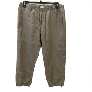 Linen Eileen Fisher jogger pants, drawstring waist. Color- Stone. Size L.